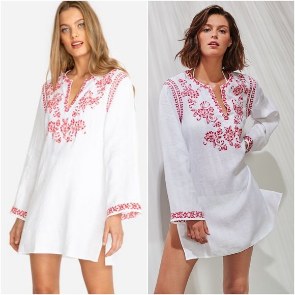 Johnny Was Tops - Johnny Was Azalea Embroidered Tunic linen L large